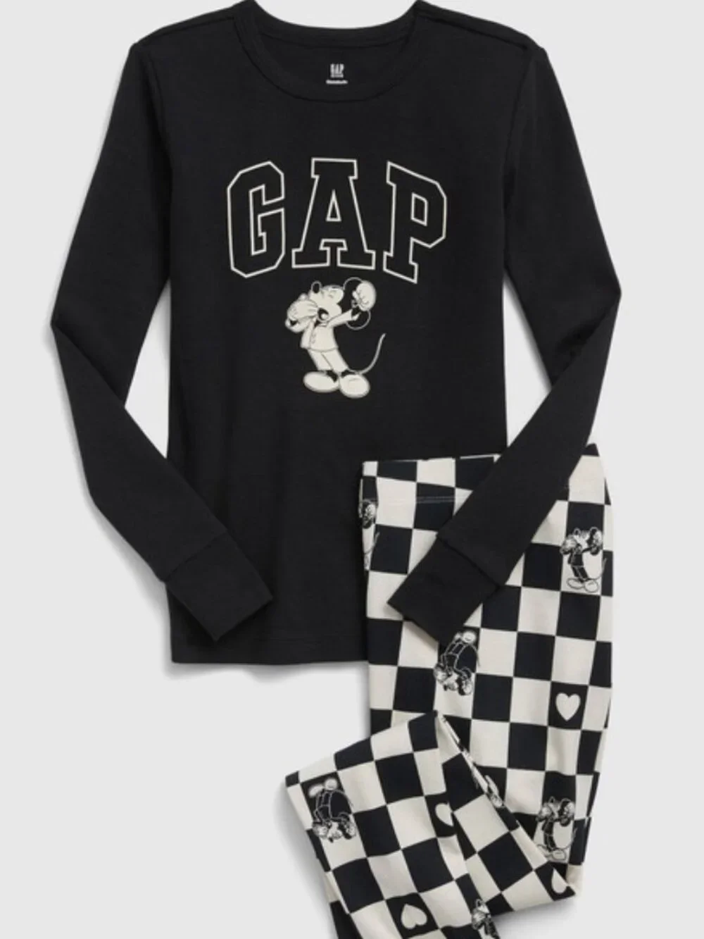 Gap Kids Disney Mickey Mouse Black White Organic Cotton Pajama Set Size 8 NEW